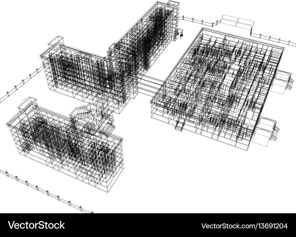 Wireframe Architectural Blueprint Vector Image