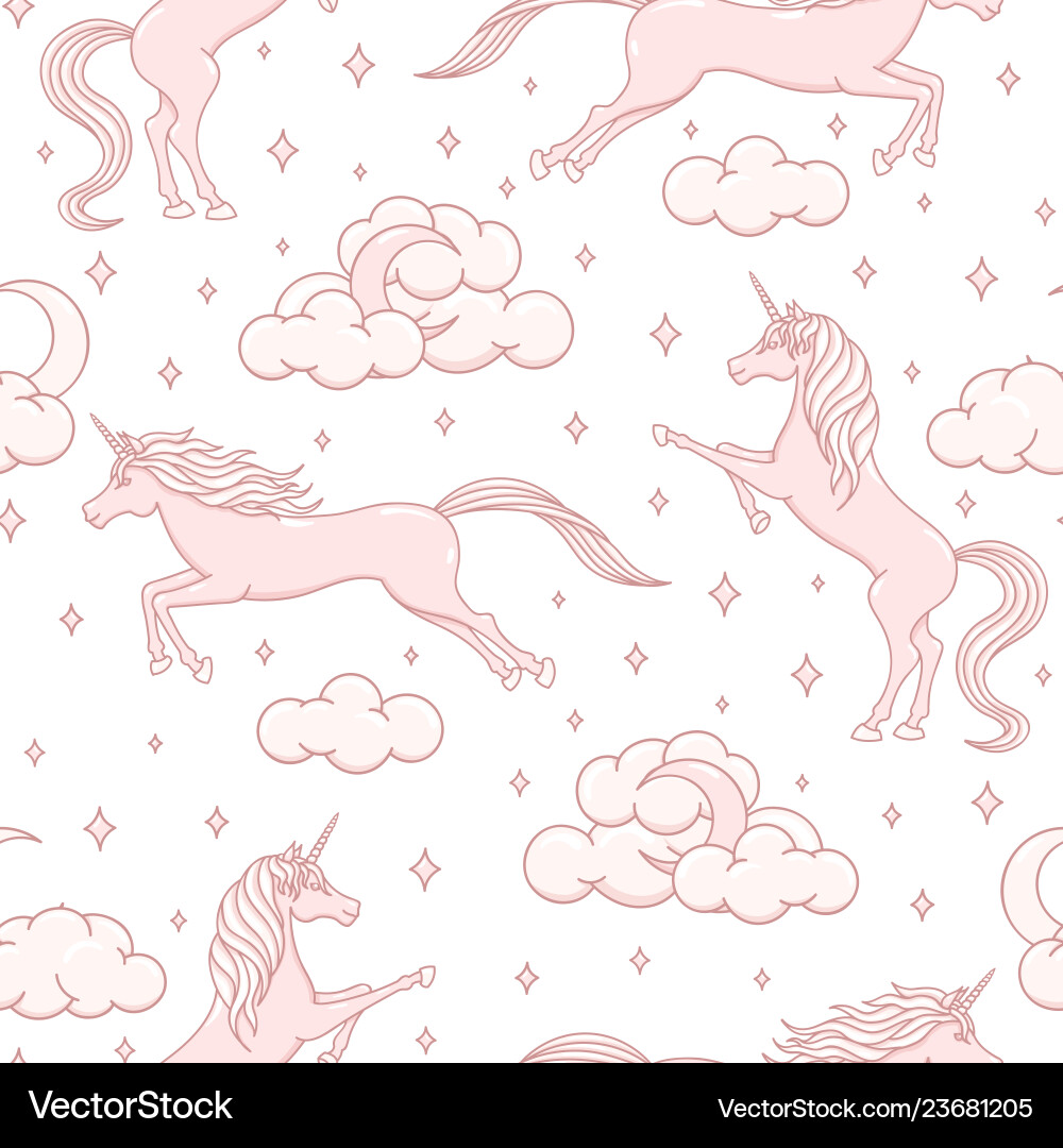Cartoon unicorns repeat pattern with clouds Cartoon unicorns repeat pattern with clouds vector image