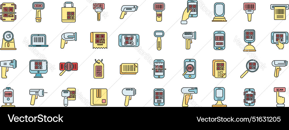 Code scanning icons set color line Code scanning icons set color line vector image