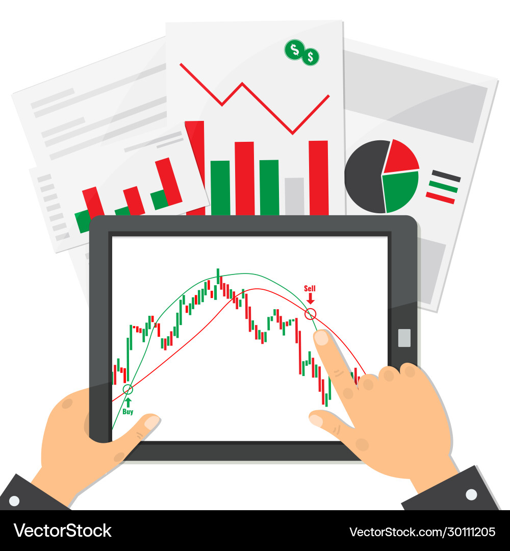 Computer tablet with trading candlestick chart Computer tablet with trading candlestick chart vector image