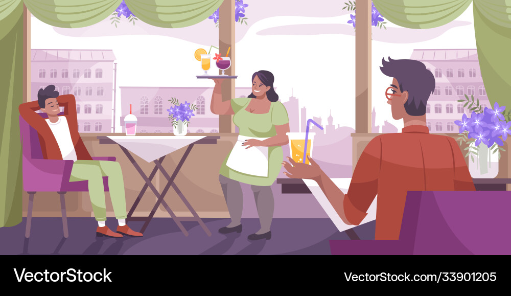 Cool drink cafe flat composition vector image