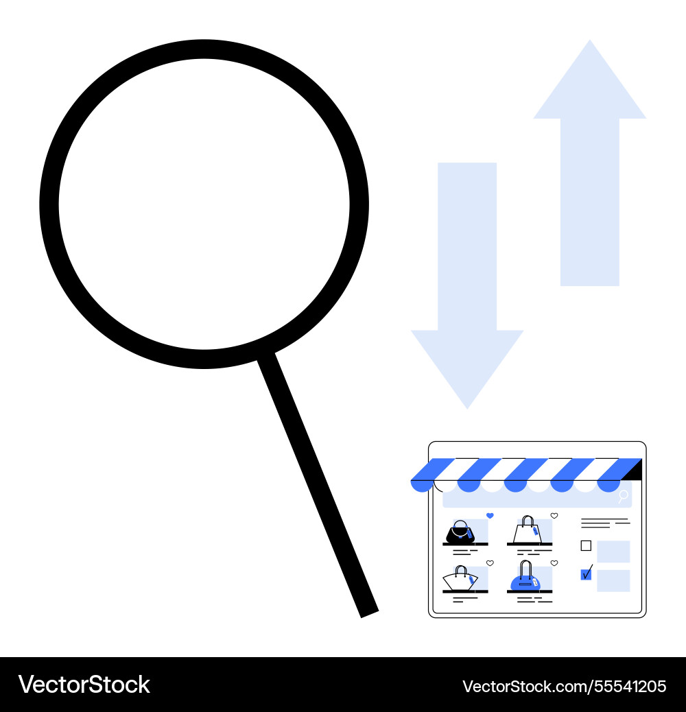 Ecommerce website optimization with magnifying Ecommerce website optimization with magnifying Vector Image