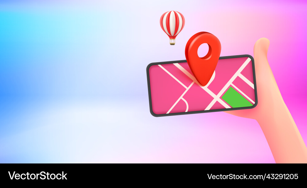 Hand with smartphone and navigation app 3d banner Vector Image
