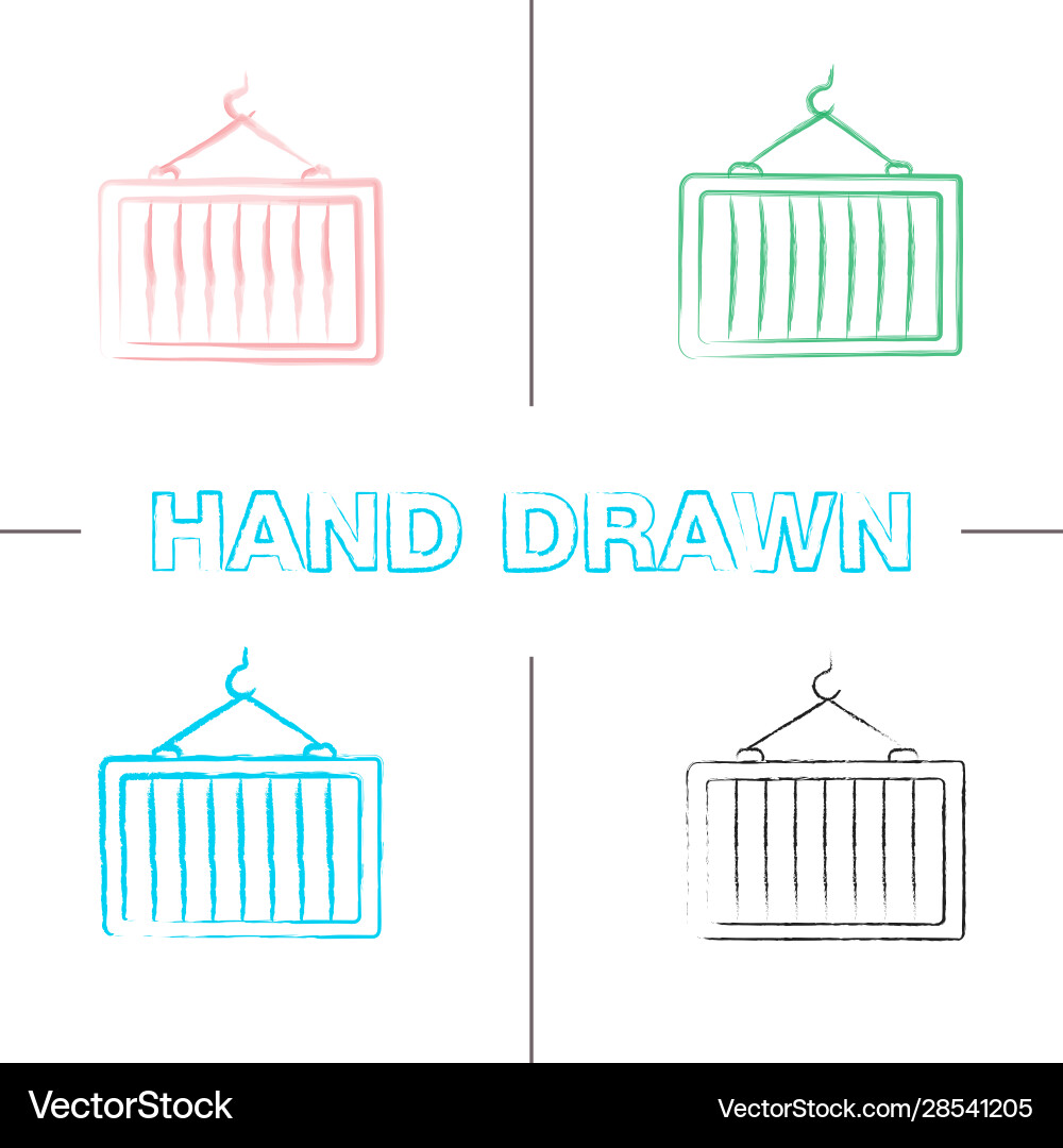 Intermodal container hand drawn icons set Intermodal container hand drawn icons set Vector Image