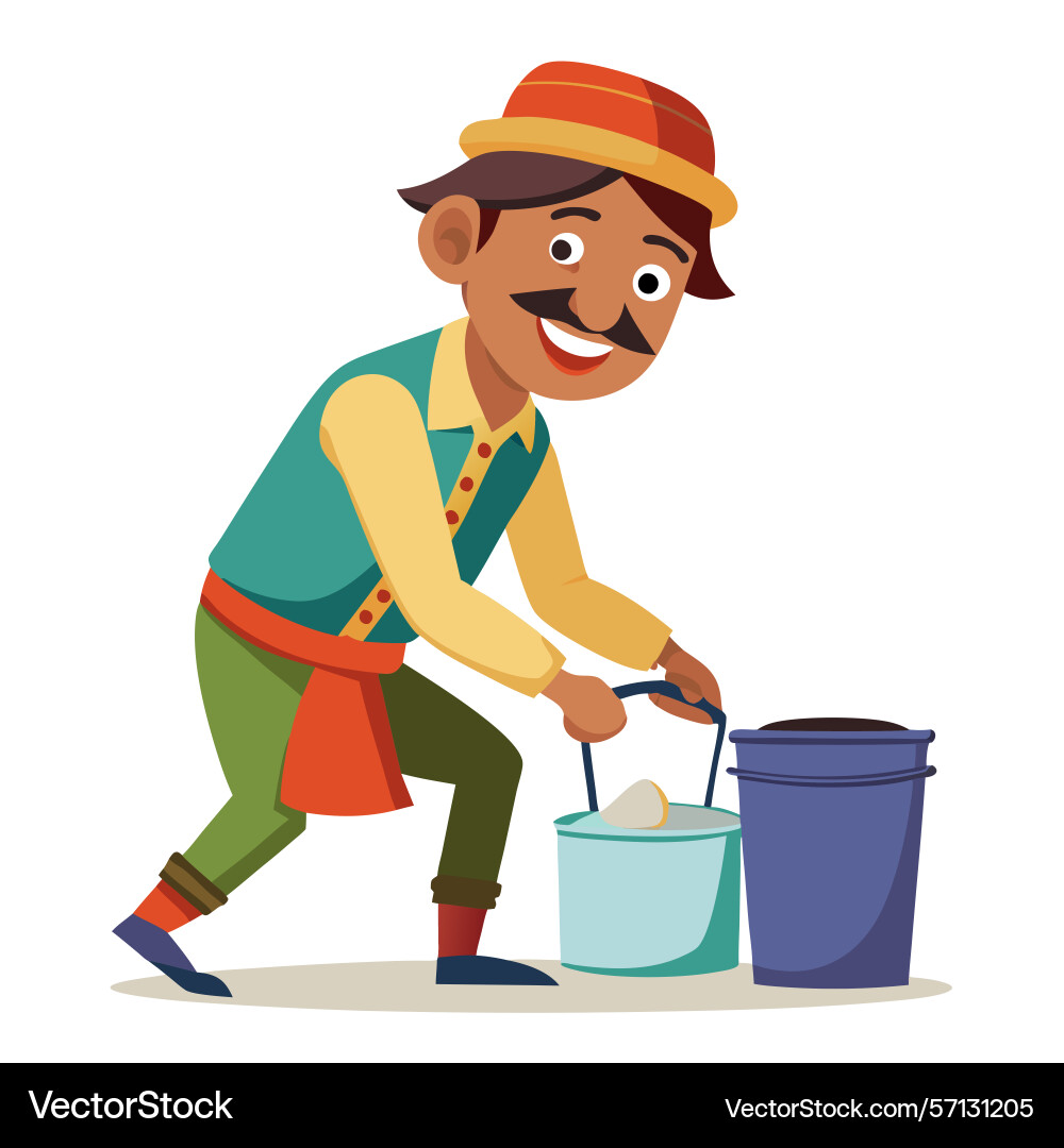 Man pouring liquid from container into bucket Vector Image
