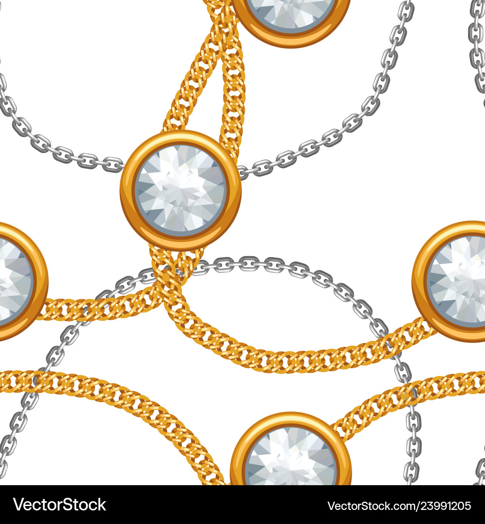 Seamless pattern with golden chains and gem stones Seamless pattern with golden chains and gem stones vector image