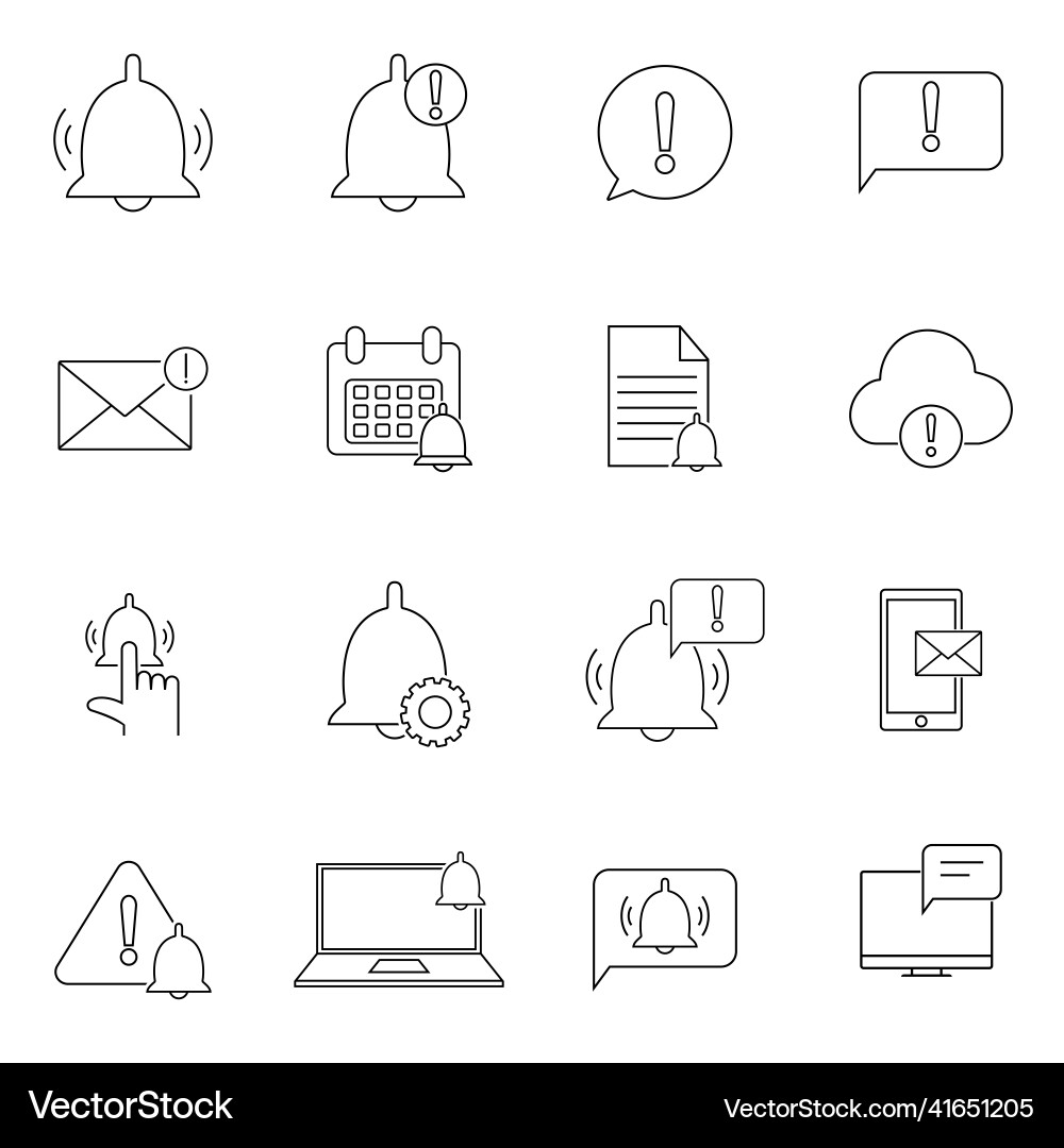 Set of notification related line icons contains Set of notification related line icons contains Vector Image