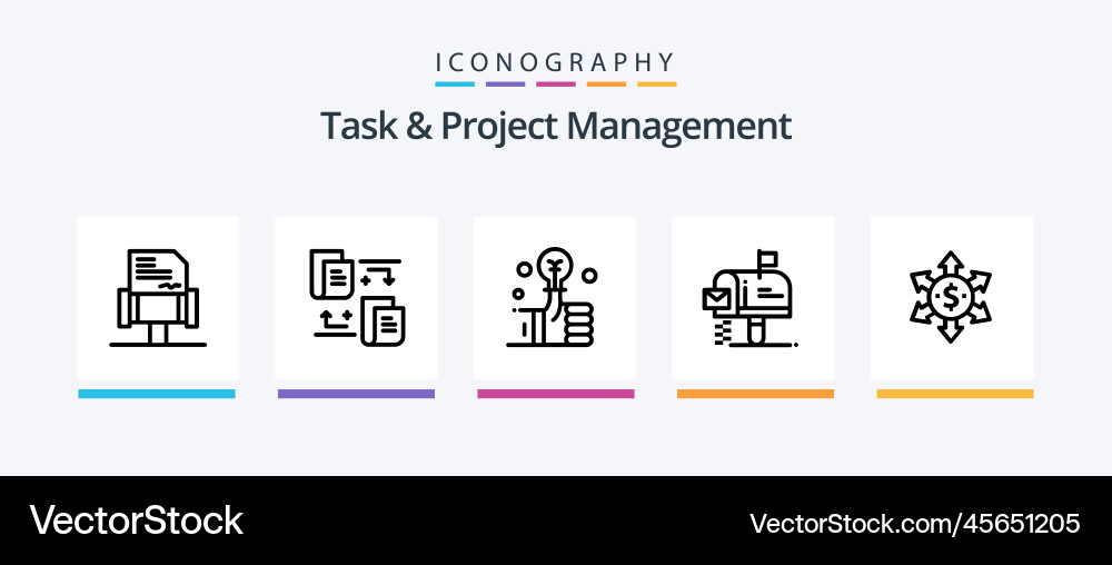 Task and project management line 5 icon pack vector image