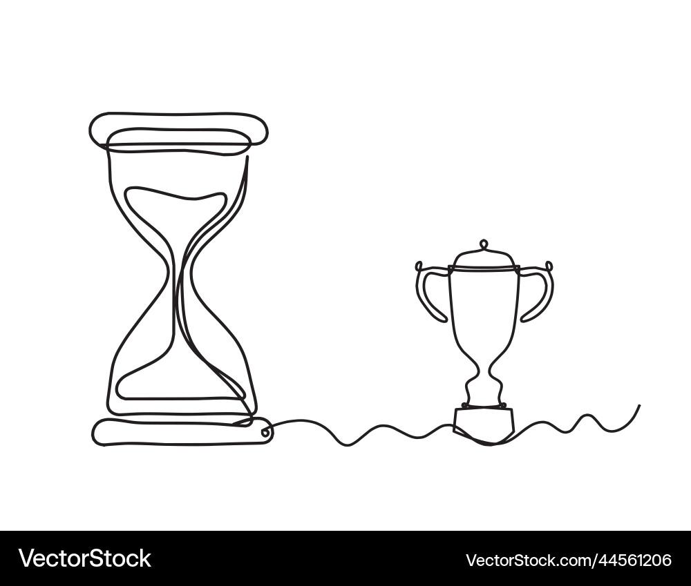 Abstract clock with trophy as line drawing vector image