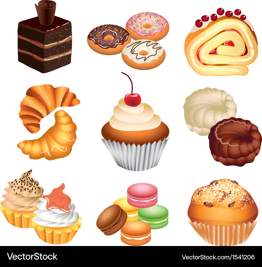 Cakes set Royalty Free Vector Image - VectorStock