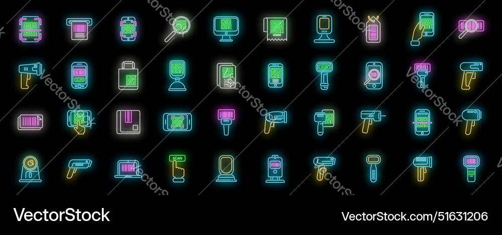 Code scanning icons set neon Code scanning icons set neon vector image