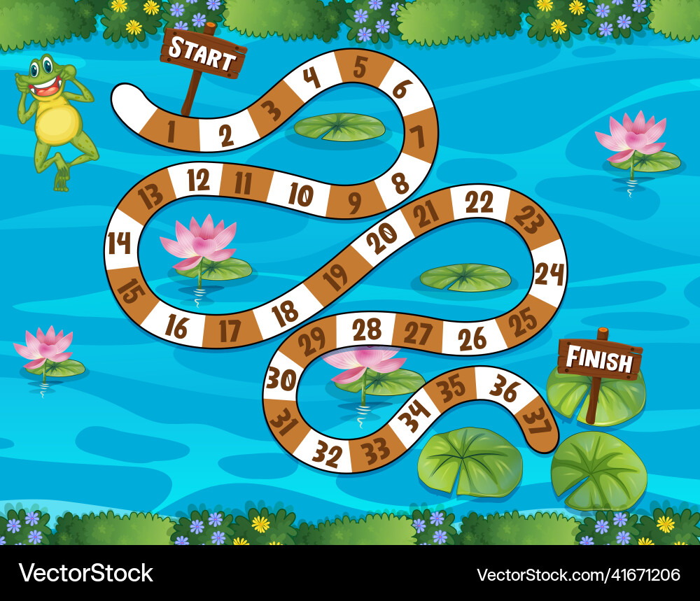 Counting numbers game template with pond Counting numbers game template with pond vector image