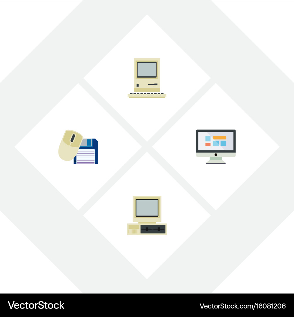 Flat icon laptop set of computing computer Vector Image