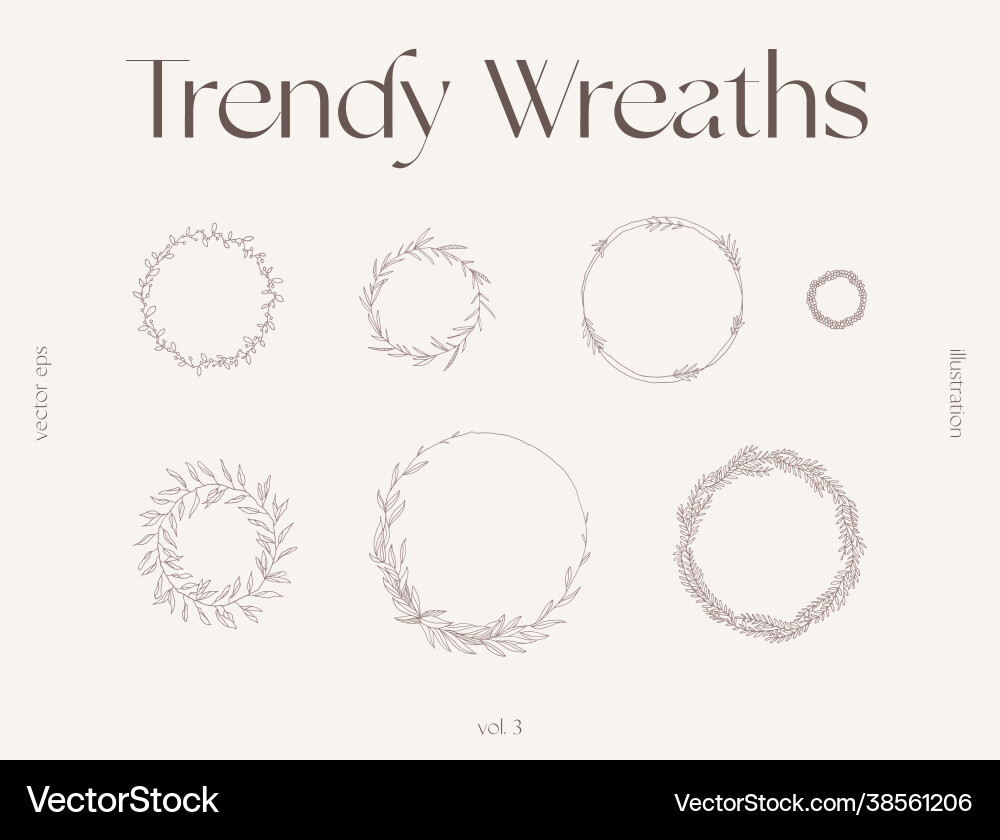 Hand draw one line floral elements greenery vector image