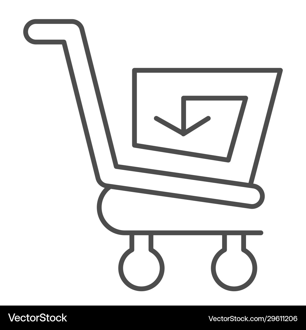 Loading consumer cart with arrow thin line icon Loading consumer cart with arrow thin line icon vector image