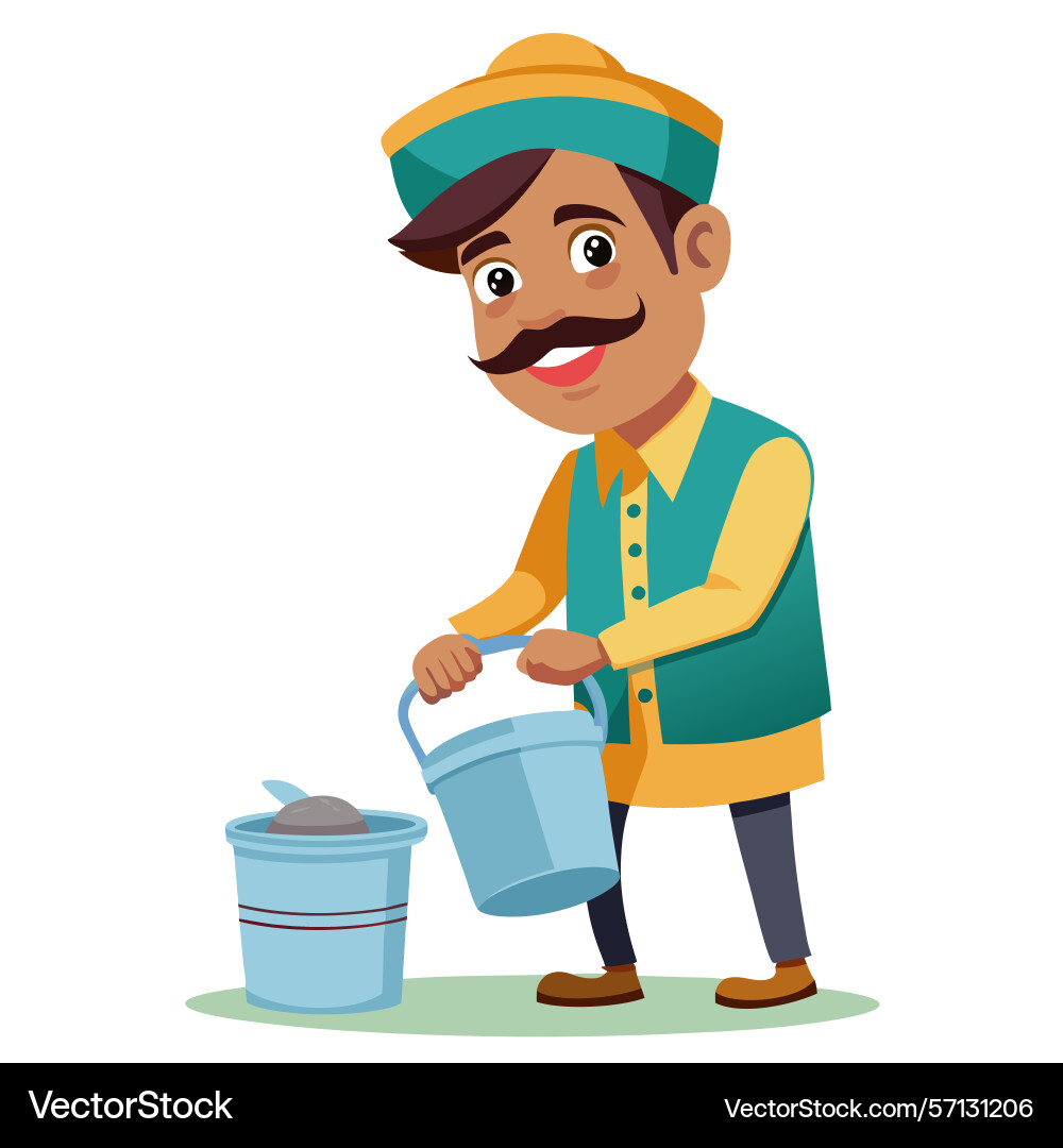 Man pouring liquid from container into bucket Vector Image