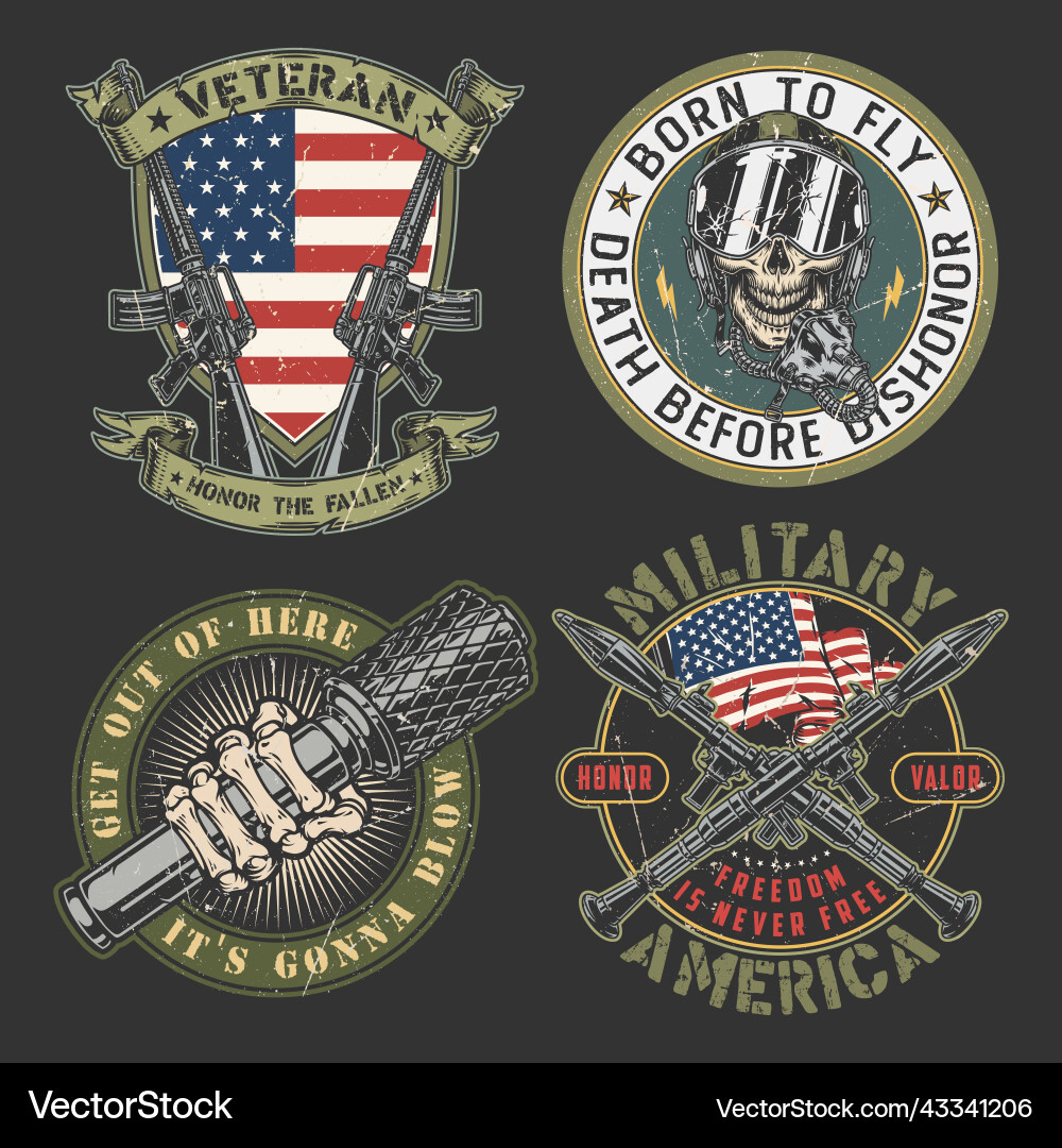 Military set vintage sticker colorful Military set vintage sticker colorful Vector Image