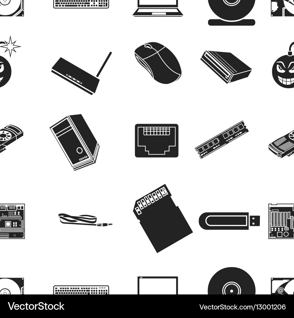 Personal computer pattern icons in black style vector image