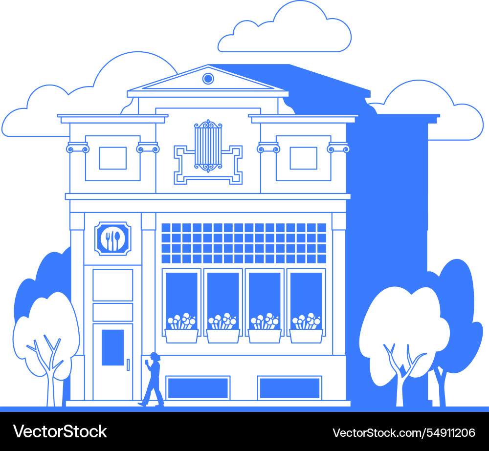 Restaurant building line art Restaurant building line art vector image