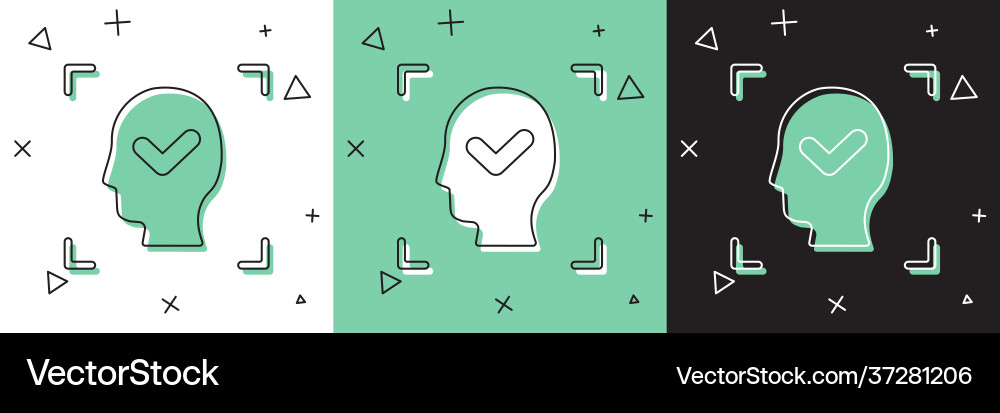 Set face recognition with check mark icon isolated Set face recognition with check mark icon isolated vector image