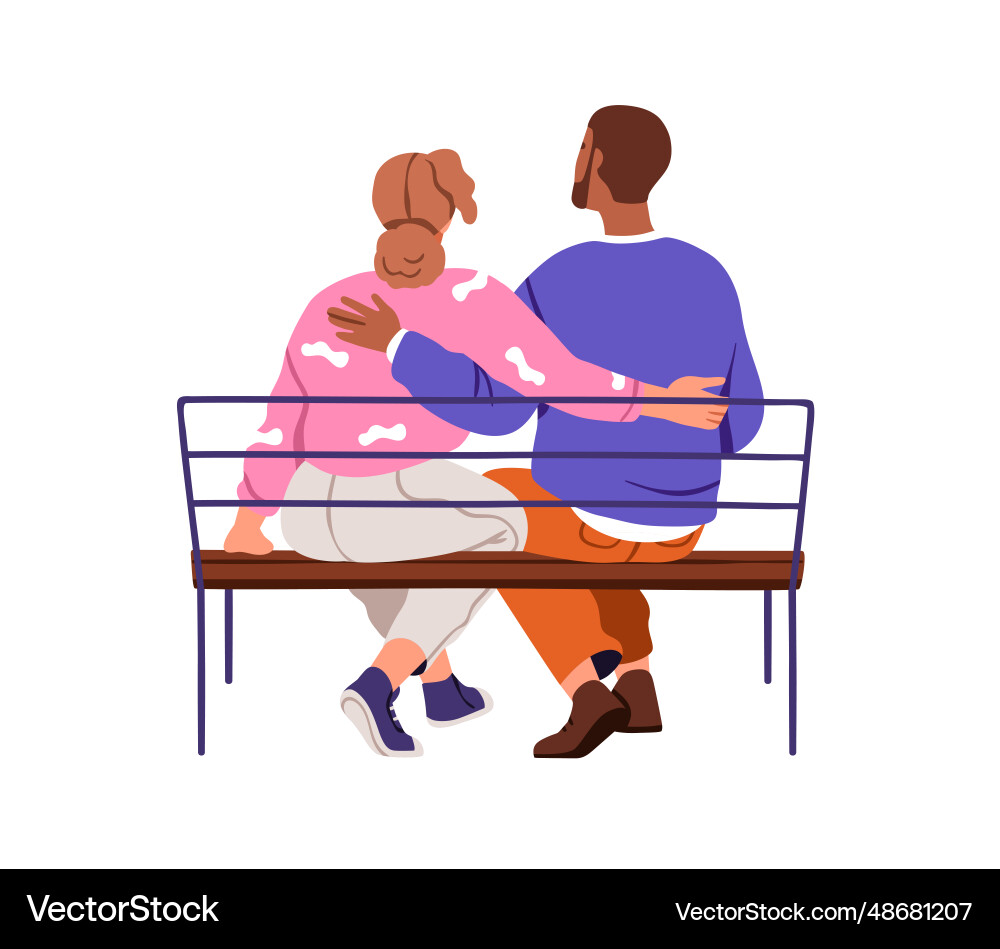 Back View Couple Hugging on Bench Vector Image