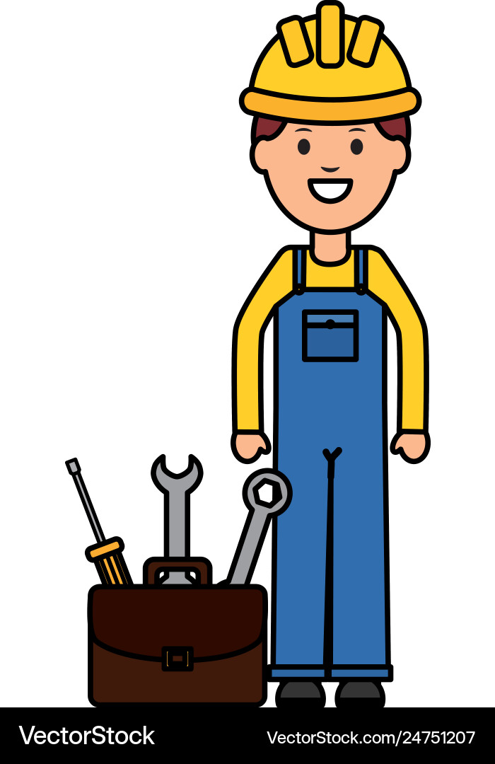 Builder worker with helmet toolbox vector image