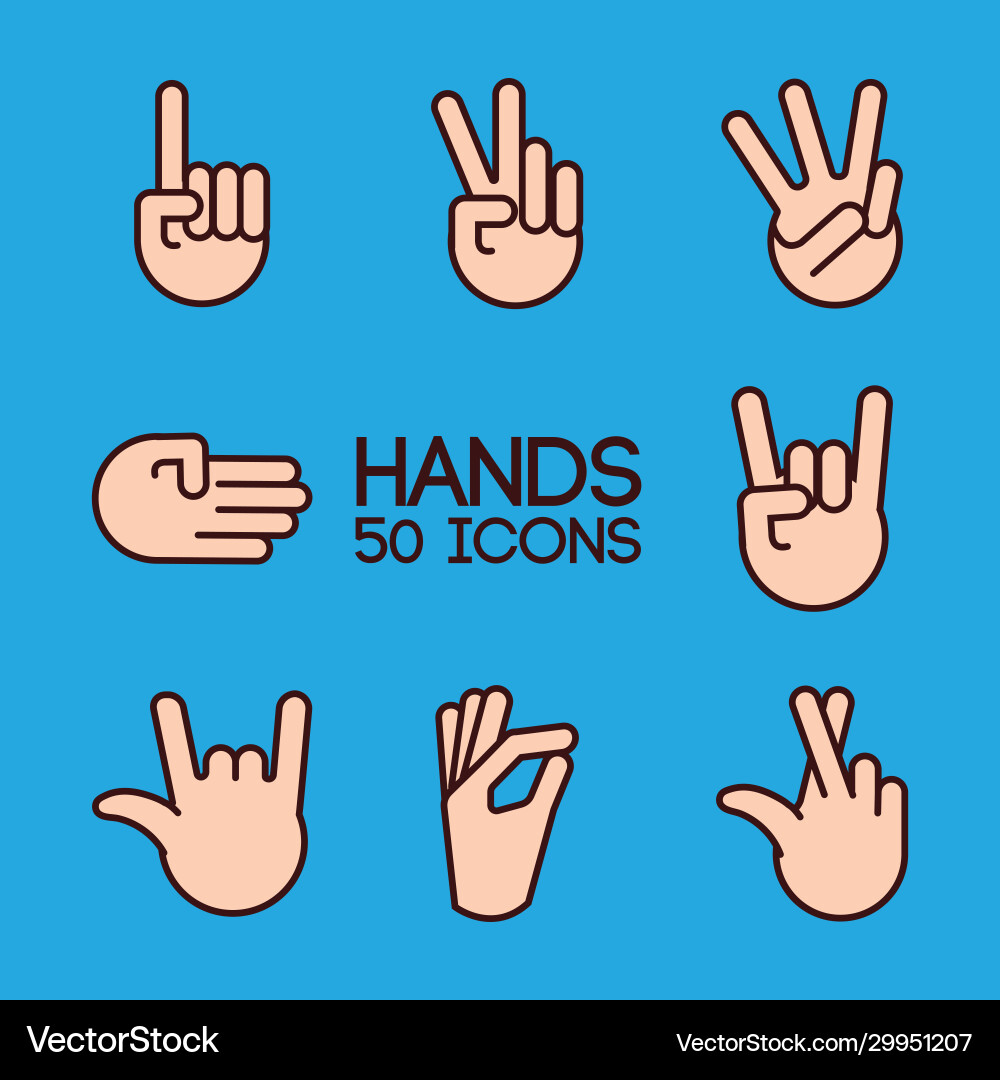 Bundle hands signals line and fill style Vector Image
