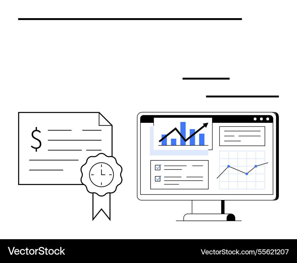 Computer monitor displaying financial graphs Computer monitor displaying financial graphs Vector Image