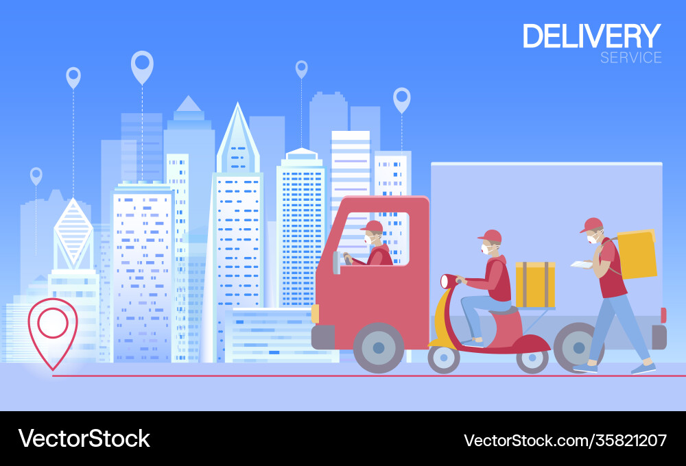 Delivery set cartoon shipping car truck walking Delivery set cartoon shipping car truck walking vector image