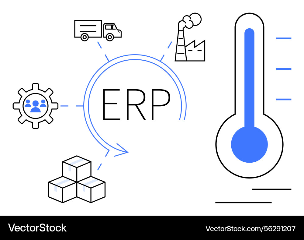Erp system integration concept with gear factory Erp system integration concept with gear factory vector image