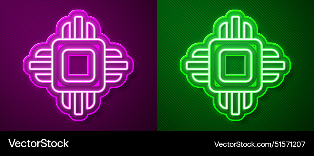 Glowing neon line computer processor Glowing neon line computer processor vector image