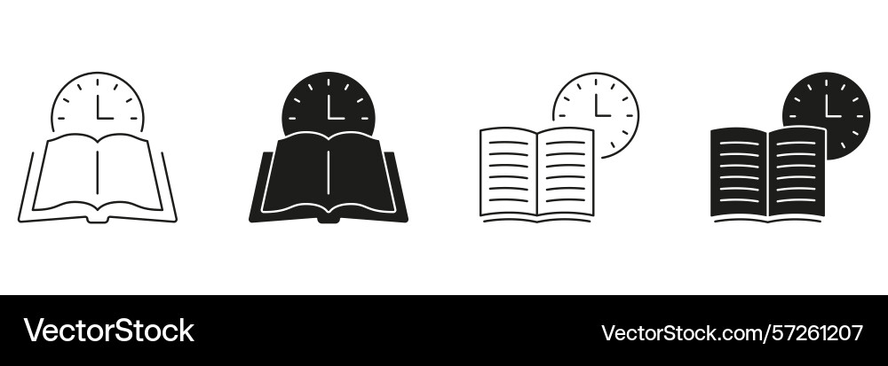Open book with clock line and solid icon set time Open book with clock line and solid icon set time vector image