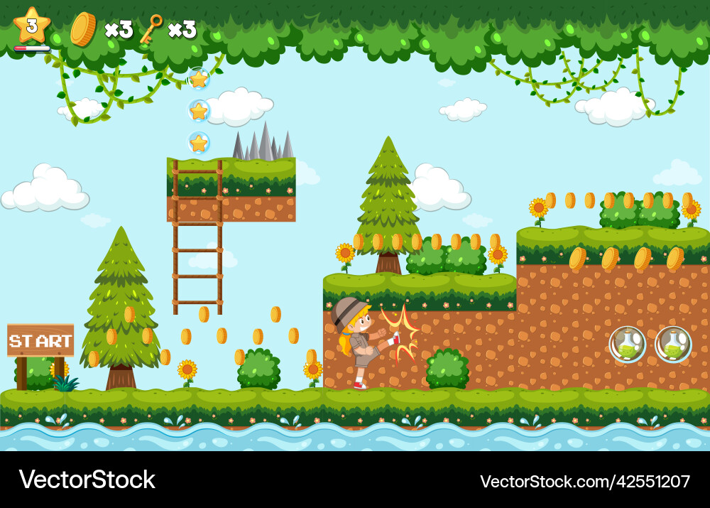 Platform game background template Platform game background template vector image
