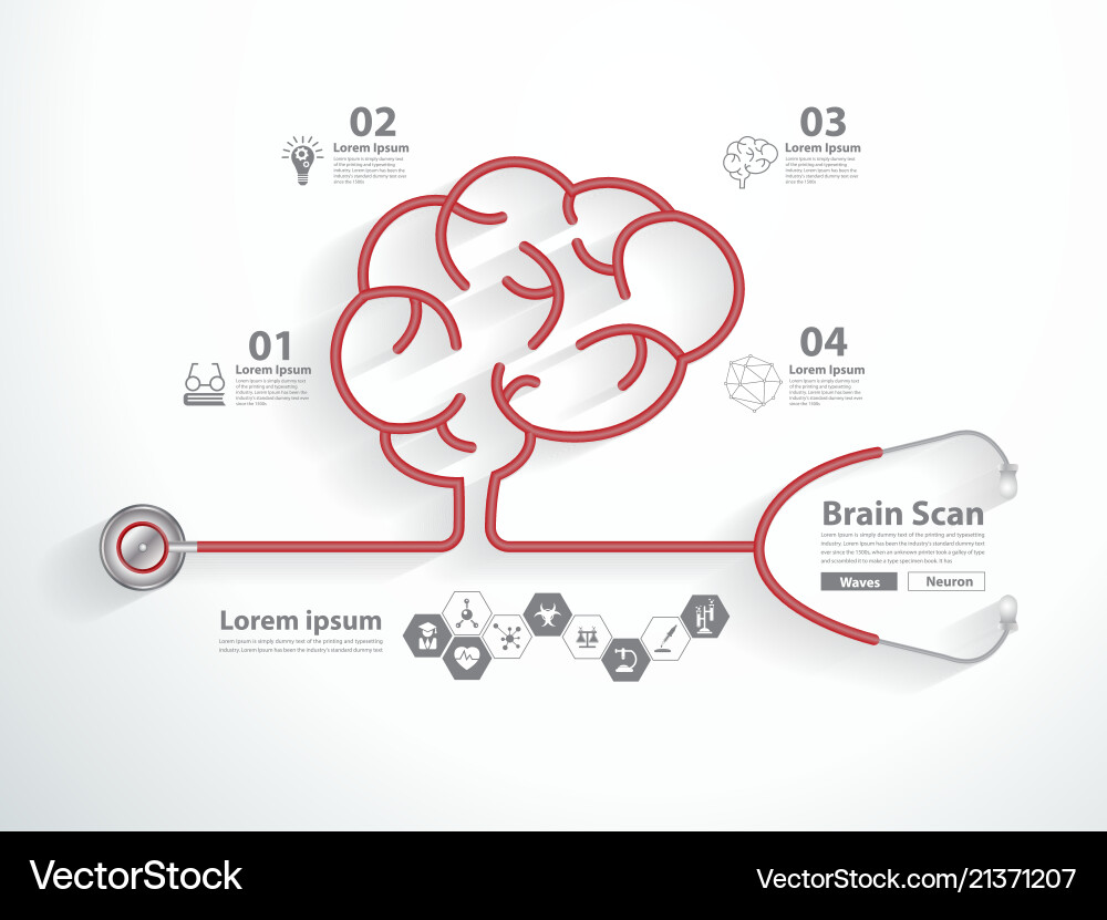 Red Stethoscope Brain Scan vector image