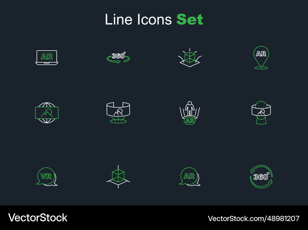 Set line 360 degree view augmented reality ar 3d Set line 360 degree view augmented reality ar 3d vector image