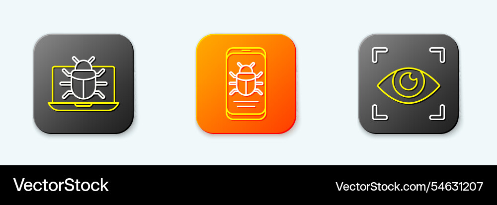 Set line system bug on monitor mobile and eye Set line system bug on monitor mobile and eye vector image