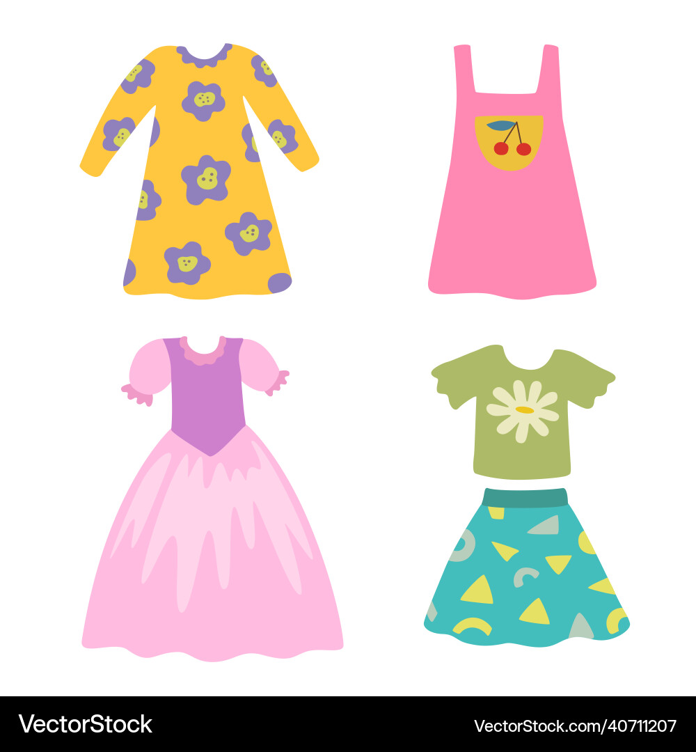 Set of cute girl clothes in doodle cartoon style Vector Image