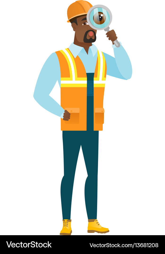 African-american builder with magnifying glass African-american builder with magnifying glass vector image