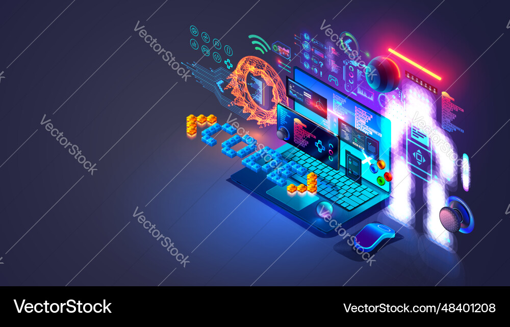 Child create code of program for control robot Vector Image