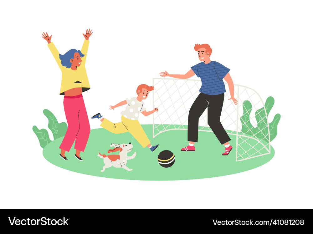 Familie spielen im Freien zusammen flache Karikatur Familie spielen im Freien zusammen flache Karikatur vektorbild