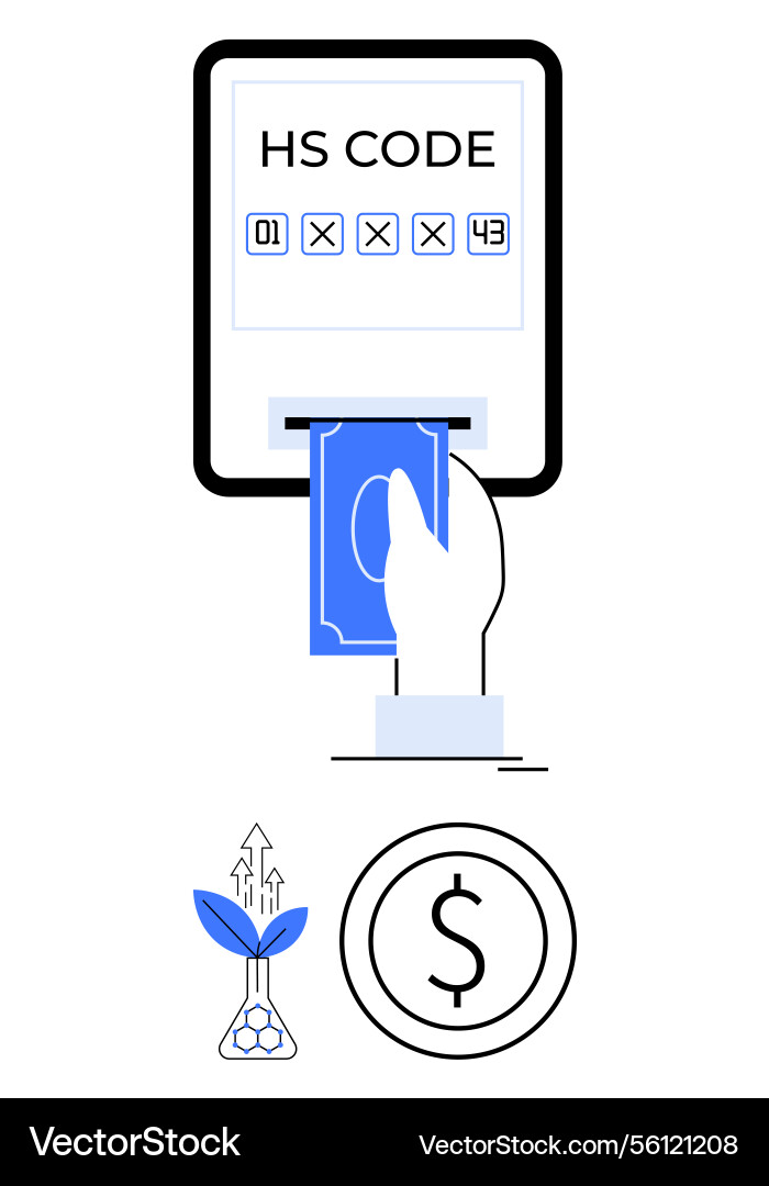 Hand inserting card into device with hs code Hand inserting card into device with hs code vector image