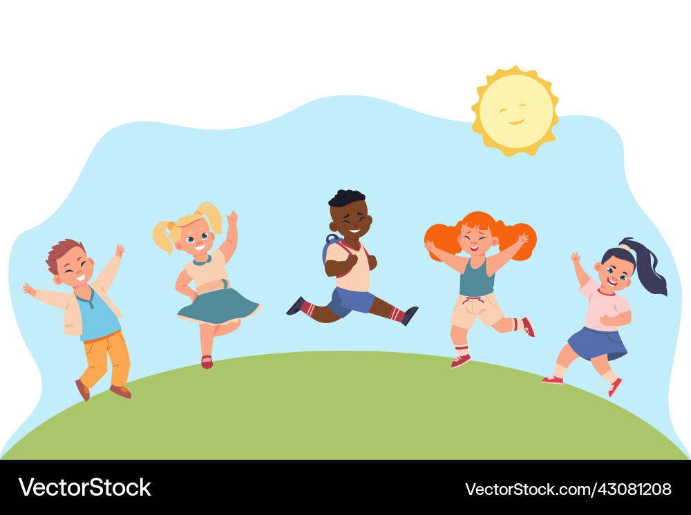 Happy kids cartoon smiling children characters Happy kids cartoon smiling children characters vector image