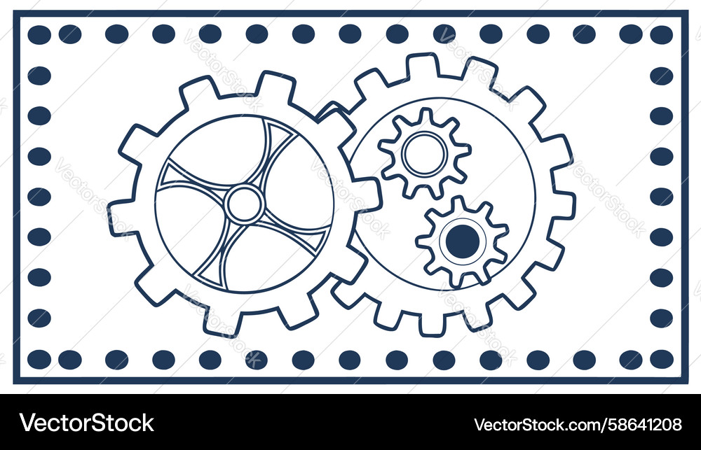 Interlocking gears in dotted outline frame design Vector Image