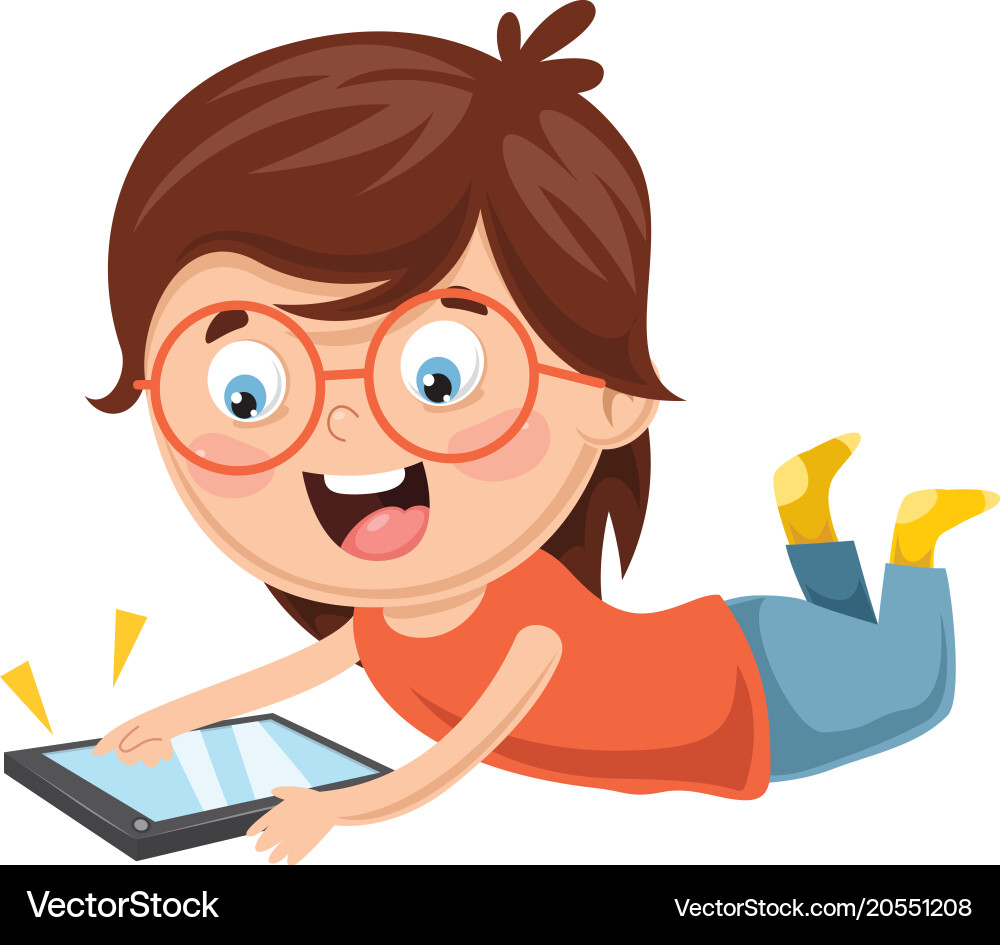 Kid using mobile device vector image