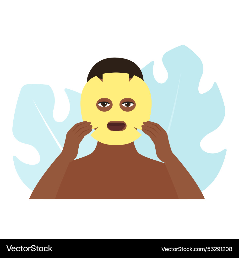 Man applying yellow sheet mask on face Man applying yellow sheet mask on face Vector Image