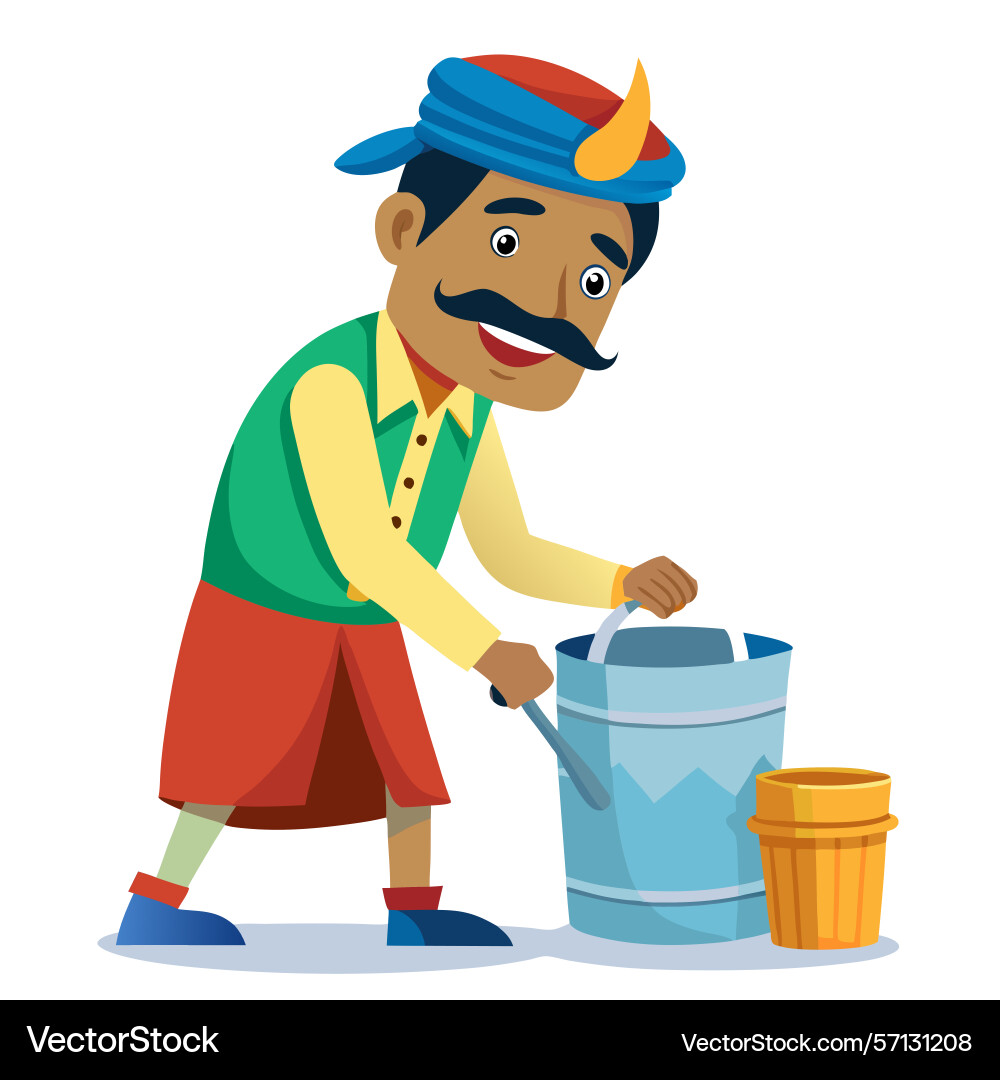 Man pouring liquid from container into bucket Vector Image