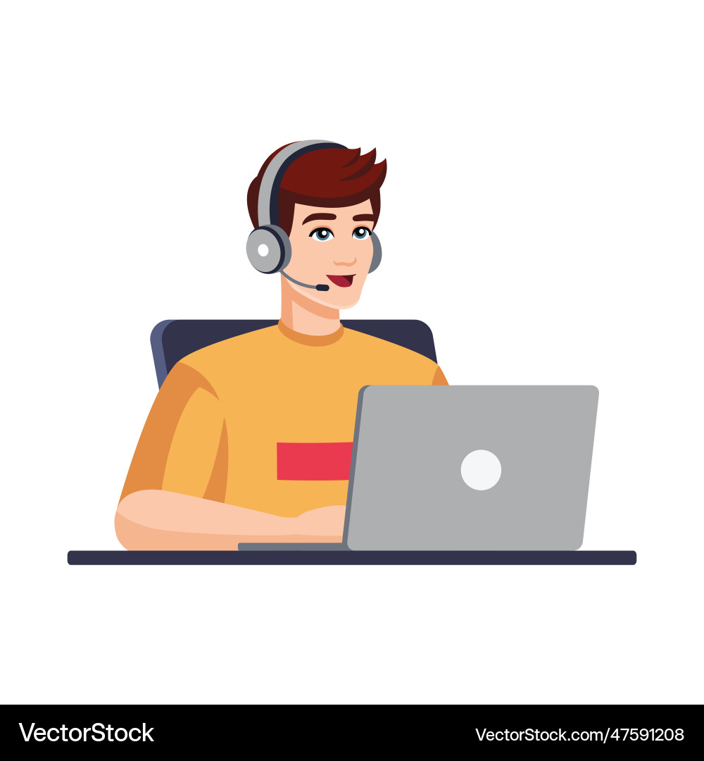 Man with computer headphones microphone Vector Image