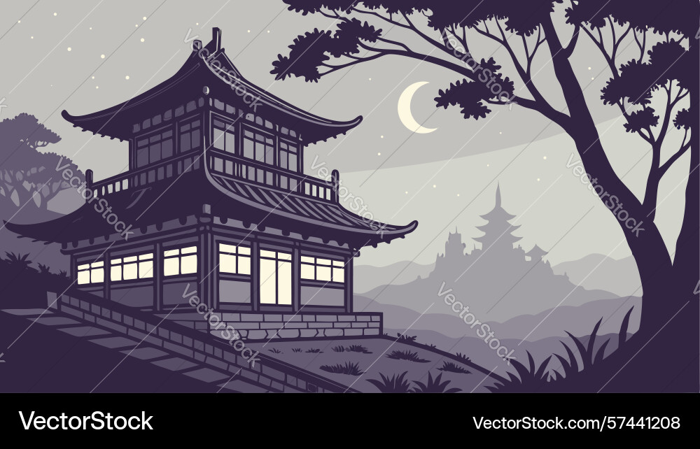 Mysterious pagoda in forest design generative ai Vector Image