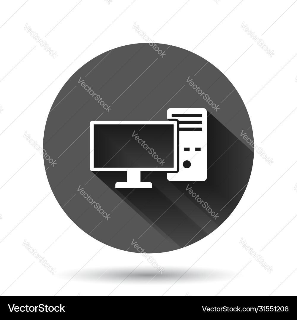 Pc computer icon in flat style desktop on black Pc computer icon in flat style desktop on black vector image