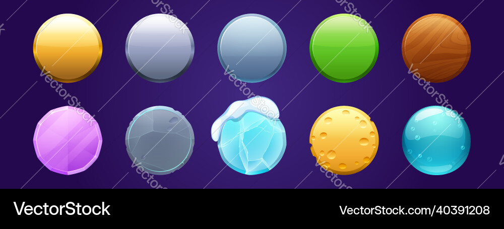 Rounded Button UI Icons - Ice & Stone Vector Image